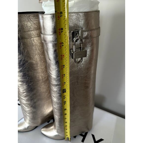 Givenchy Shark Lock Knee High Boots Womens Size 40.5 Gold Leather New - Picture 5 of 14